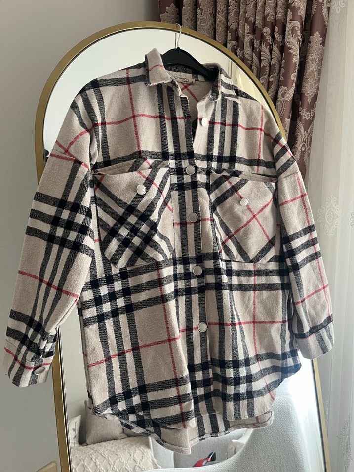 Gri Ekoseli Rahat Kesim Kadın Gömlek - Görsel 4