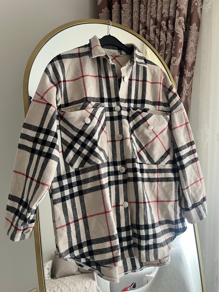 Gri Ekoseli Rahat Kesim Kadın Gömlek - Görsel 2