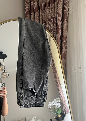 Gri Loose Fit Kadın Kot Pantolon - Görsel 2