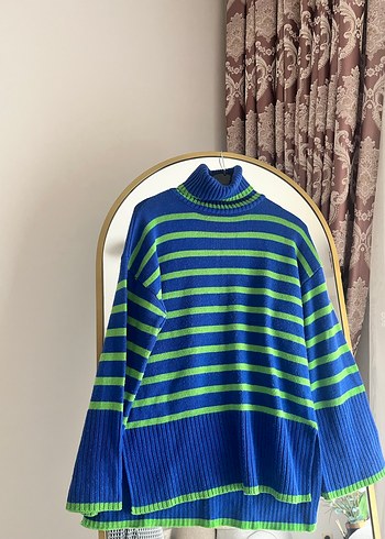 Mavi Çizgili Bohem Kadın Balıkçı Yaka Kazak - Görsel 6