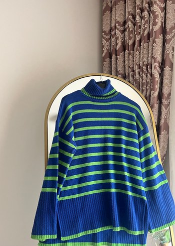 Mavi Çizgili Bohem Kadın Balıkçı Yaka Kazak - Görsel 5