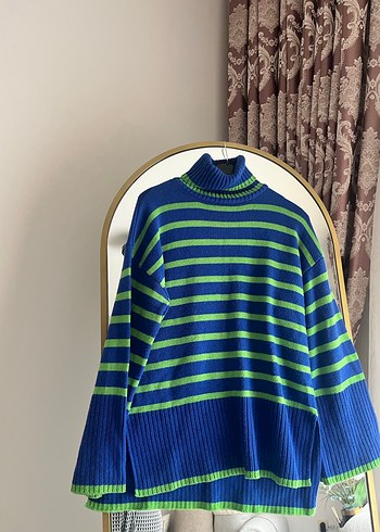 Mavi Çizgili Bohem Kadın Balıkçı Yaka Kazak - Görsel 2
