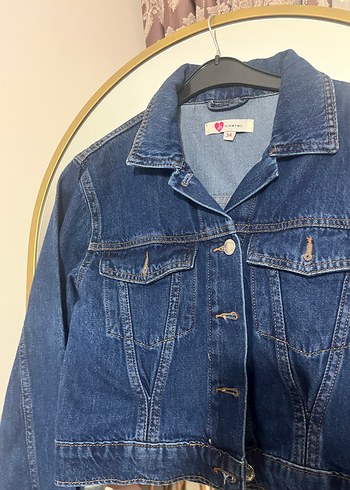 Kadın Lacivert Denim Ceket, Normal Boy, Düğmeli - Görsel 7