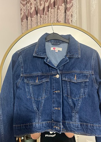 Kadın Lacivert Denim Ceket, Normal Boy, Düğmeli - Görsel 11