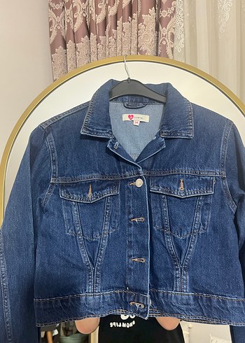 Kadın Lacivert Denim Ceket, Normal Boy, Düğmeli - Görsel 9