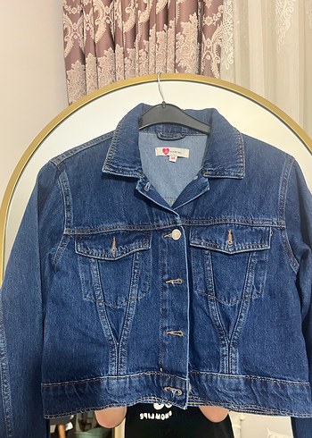 Kadın Lacivert Denim Ceket, Normal Boy, Düğmeli - Görsel 10