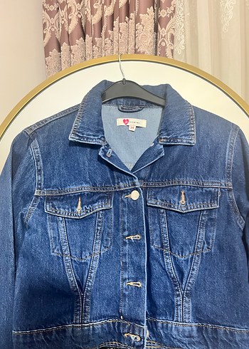 Kadın Lacivert Denim Ceket, Normal Boy, Düğmeli - Görsel 8