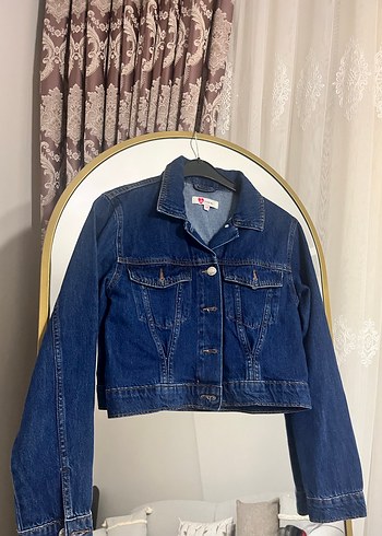 Kadın Lacivert Denim Ceket, Normal Boy, Düğmeli - Görsel 2