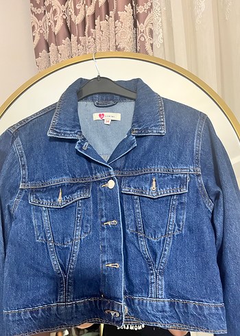 Kadın Lacivert Denim Ceket, Normal Boy, Düğmeli - Görsel 3