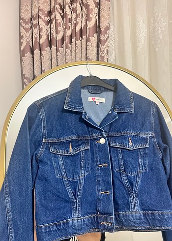 Kadın Lacivert Denim Ceket, Normal Boy, Düğmeli - Görsel 4