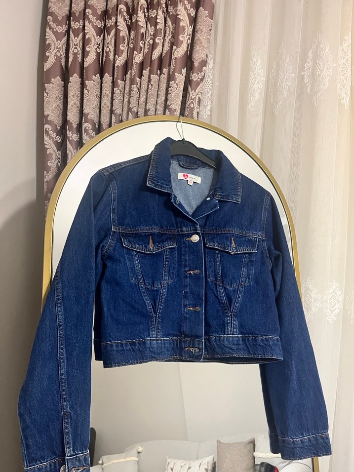 Kadın Lacivert Denim Ceket, Normal Boy, Düğmeli - Görsel 2