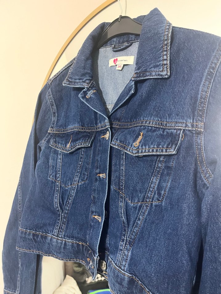 Kadın Lacivert Denim Ceket, Normal Boy, Düğmeli - Görsel 5