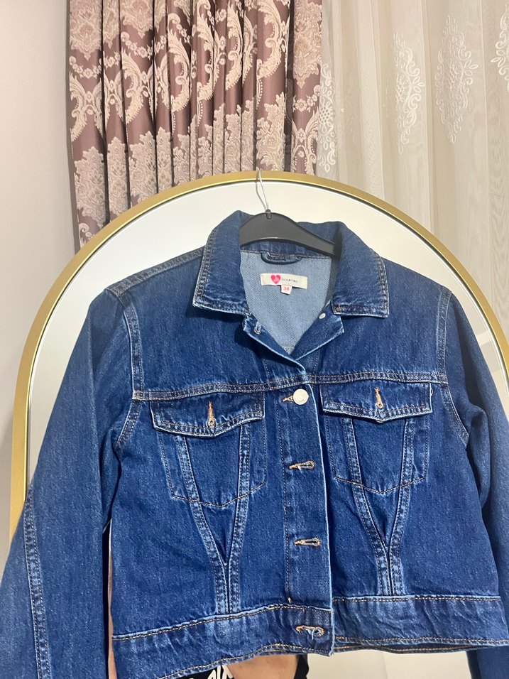 Kadın Lacivert Denim Ceket, Normal Boy, Düğmeli - Görsel 4