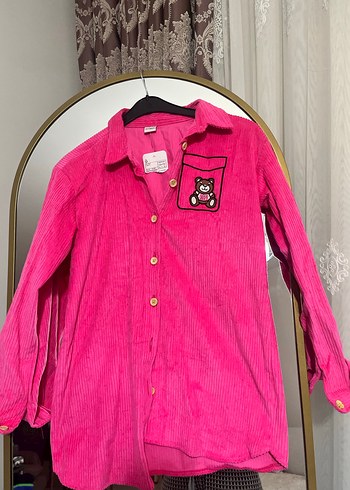 Düğmeli Pembe Kadife Kadın Gömlek - Görsel 14