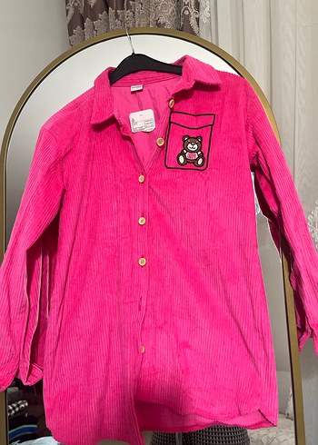 Düğmeli Pembe Kadife Kadın Gömlek - Görsel 8