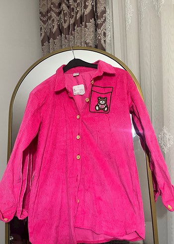 Düğmeli Pembe Kadife Kadın Gömlek - Görsel 16