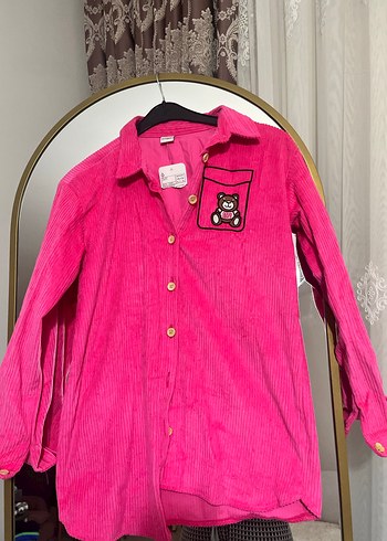 Düğmeli Pembe Kadife Kadın Gömlek - Görsel 13