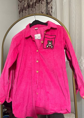 Düğmeli Pembe Kadife Kadın Gömlek - Görsel 11
