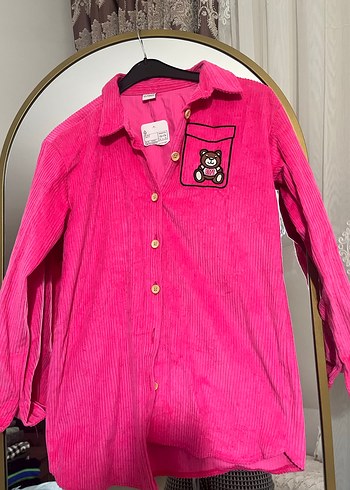 Düğmeli Pembe Kadife Kadın Gömlek - Görsel 9