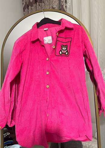 Düğmeli Pembe Kadife Kadın Gömlek - Görsel 6