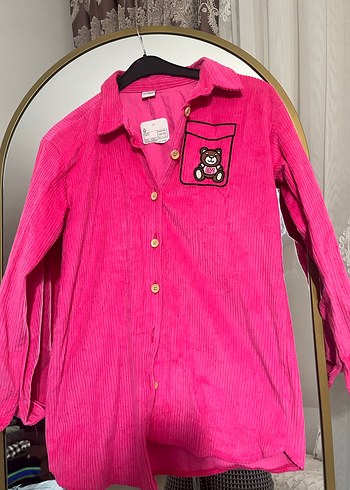 Düğmeli Pembe Kadife Kadın Gömlek - Görsel 10