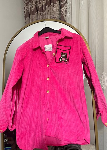 Düğmeli Pembe Kadife Kadın Gömlek - Görsel 12
