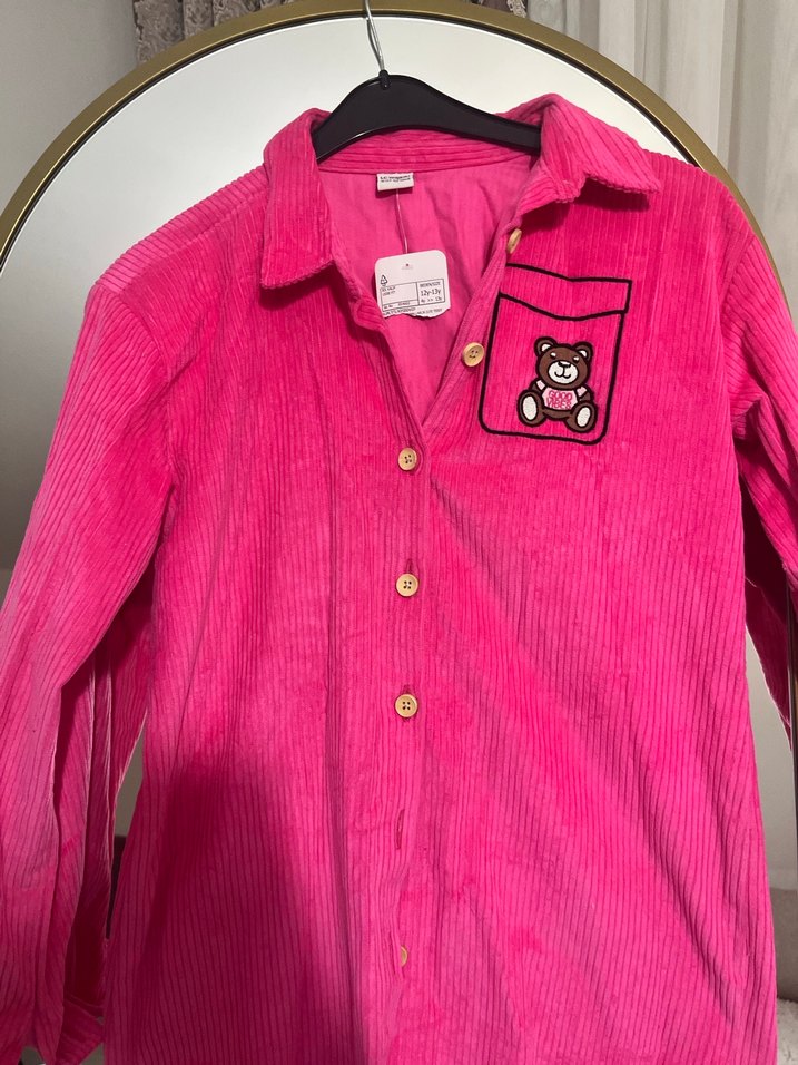 Düğmeli Pembe Kadife Kadın Gömlek - Görsel 2