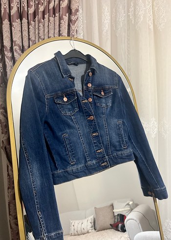 Düğmeli Mavi Kadın Kot Ceket - Görsel 4