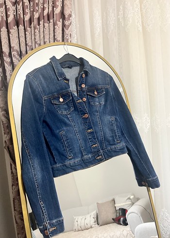 Düğmeli Mavi Kadın Kot Ceket - Görsel 8