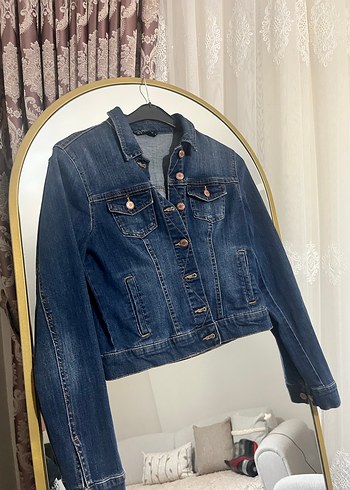 Düğmeli Mavi Kadın Kot Ceket - Görsel 7