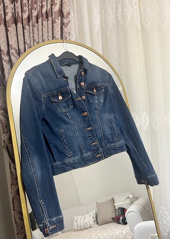 Düğmeli Mavi Kadın Kot Ceket - Görsel 9