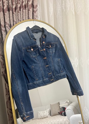 Düğmeli Mavi Kadın Kot Ceket - Görsel 10