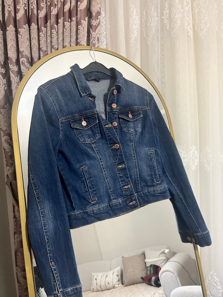 Düğmeli Mavi Kadın Kot Ceket - Görsel 3