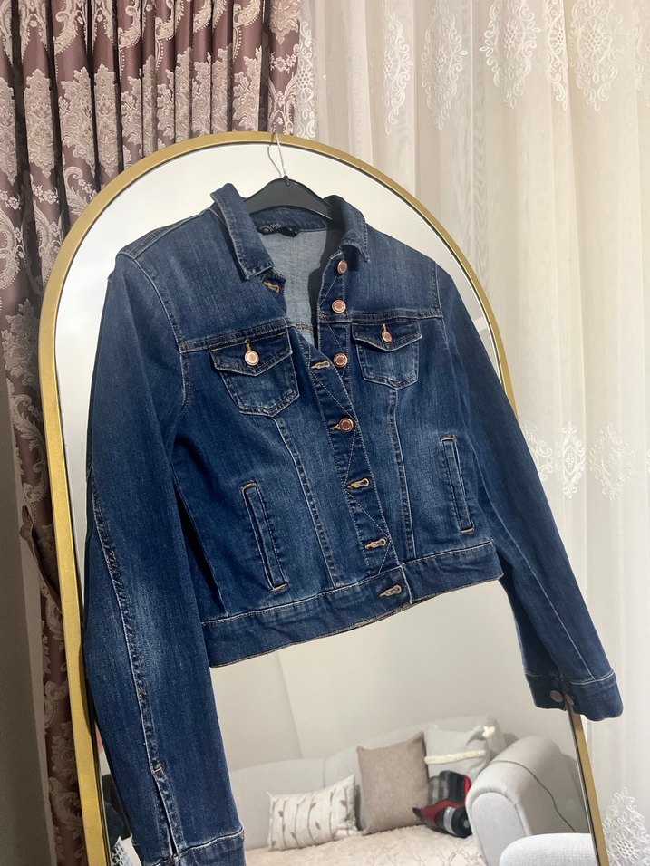 Düğmeli Mavi Kadın Kot Ceket - Görsel 4