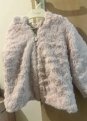 Kız Çocuk Pembe Peluş Kapüşonlu Mont - Görsel 6