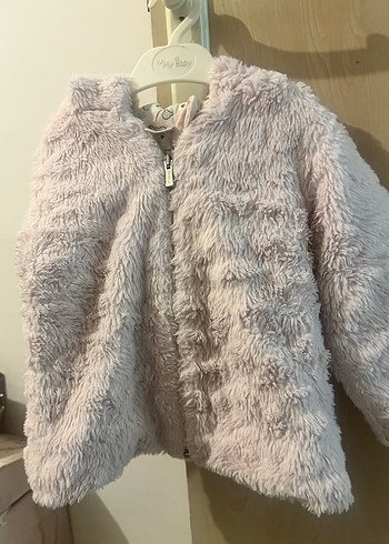 Kız Çocuk Pembe Peluş Kapüşonlu Mont - Görsel 5