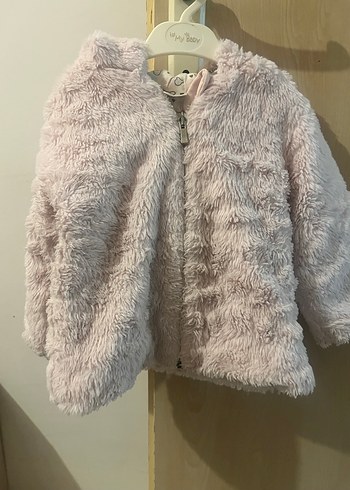Kız Çocuk Pembe Peluş Kapüşonlu Mont - Görsel 3