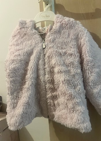 Kız Çocuk Pembe Peluş Kapüşonlu Mont - Görsel 4