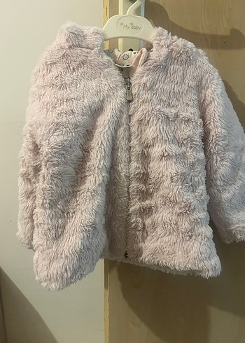 Kız Çocuk Pembe Peluş Kapüşonlu Mont - Görsel 2