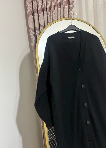 Düğmeli Siyah Uzun Kadın Kaban - Görsel 7
