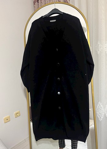 Düğmeli Siyah Uzun Kadın Kaban - Görsel 12