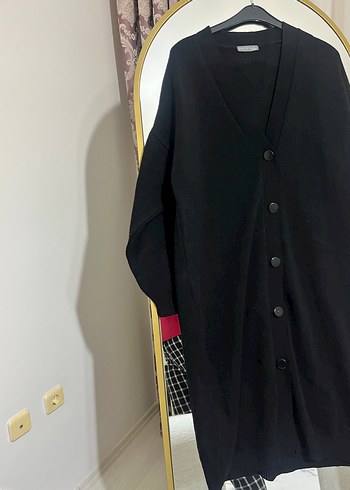 Düğmeli Siyah Uzun Kadın Kaban - Görsel 6