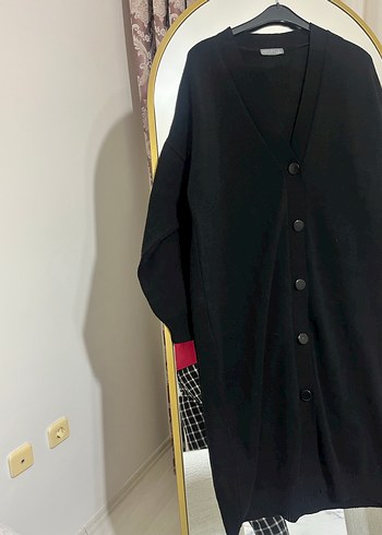 Düğmeli Siyah Uzun Kadın Kaban - Görsel 5