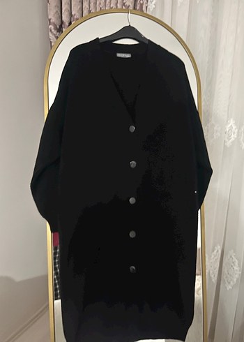 Düğmeli Siyah Uzun Kadın Kaban - Görsel 14