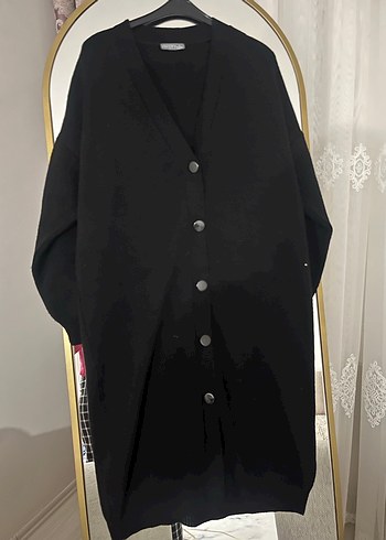 Düğmeli Siyah Uzun Kadın Kaban - Görsel 13