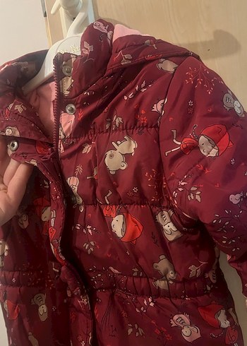 Bordo Kapüşonlu Kız Çocuk Mont - Görsel 8