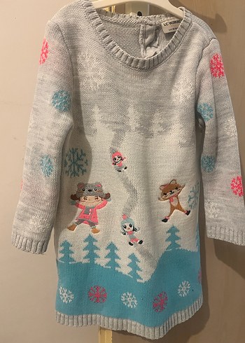 Kız Çocuk Gri Baskılı Triko Kazak - Görsel 5