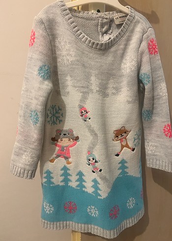 Kız Çocuk Gri Baskılı Triko Kazak - Görsel 3