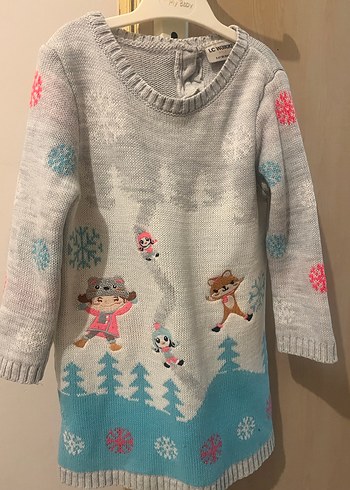 Kız Çocuk Gri Baskılı Triko Kazak - Görsel 8