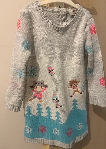 Kız Çocuk Gri Baskılı Triko Kazak - Görsel 4